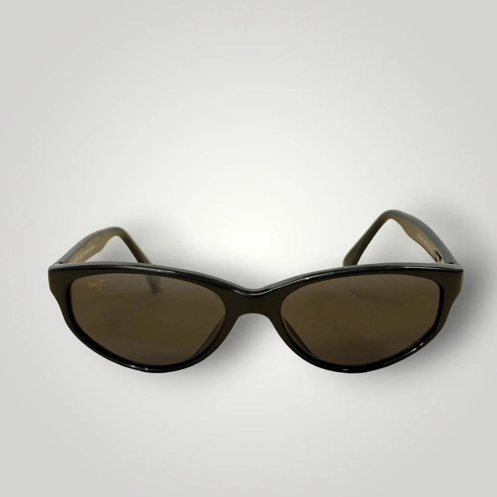 Maui Jim MJ-158-02 Black Oval Sunglasses Womens Made in Japan Vintage Style